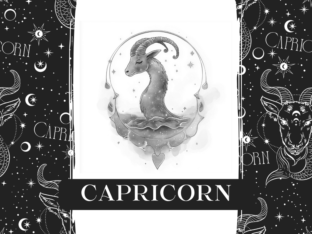 a black and white picture of a goat - Cosmic by Design - Capricorn
